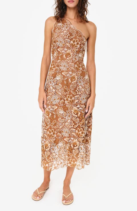 Sintra One-Shoulder Lace Overlay Midi Dress