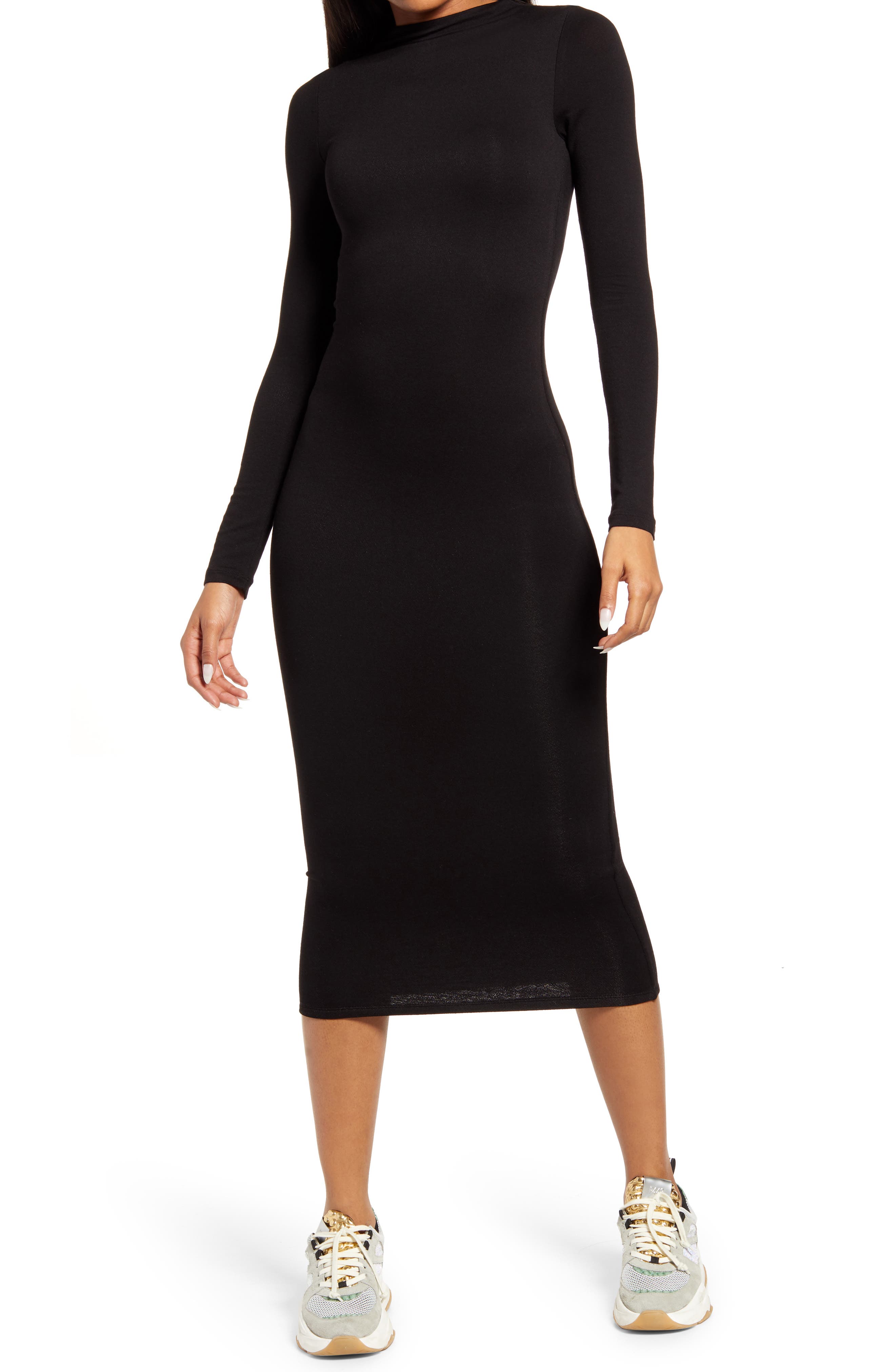 Naked Wardrobe Long Sleeve Midi Pencil Dress