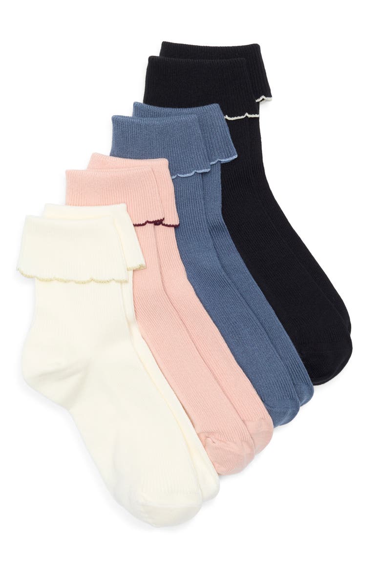 Assorted 4-Pack Turn Cuff Ankle Socks, Main, color, PINK MULTI PK