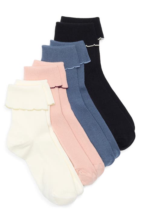 Assorted 4-Pack Turn Cuff Ankle Socks