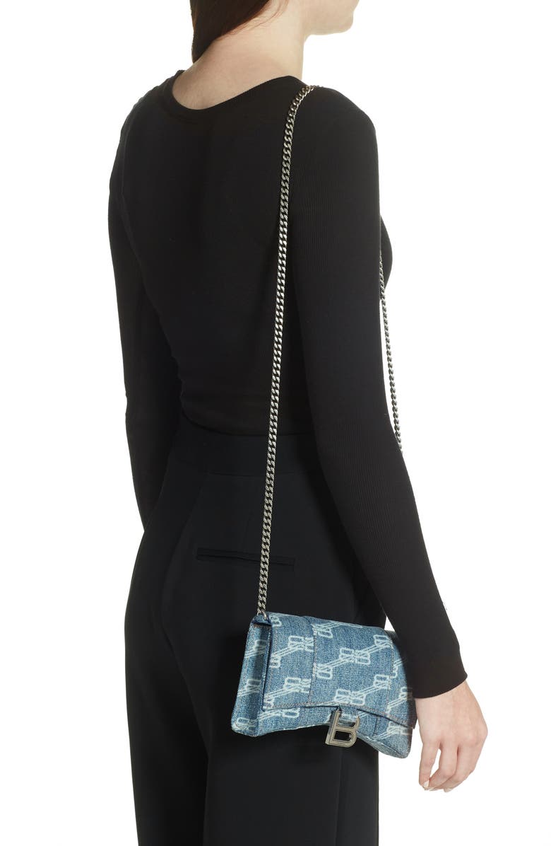 Balenciaga Hourglass License Logo Denim Wallet on a Chain, Alternate, color, 