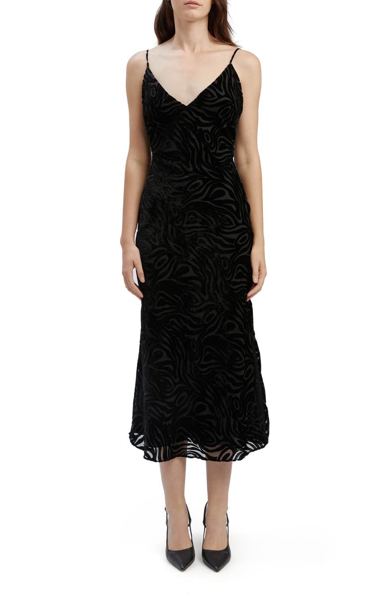 Bardot Paradiso Burnout Velvet Dress, Main, color, Black
