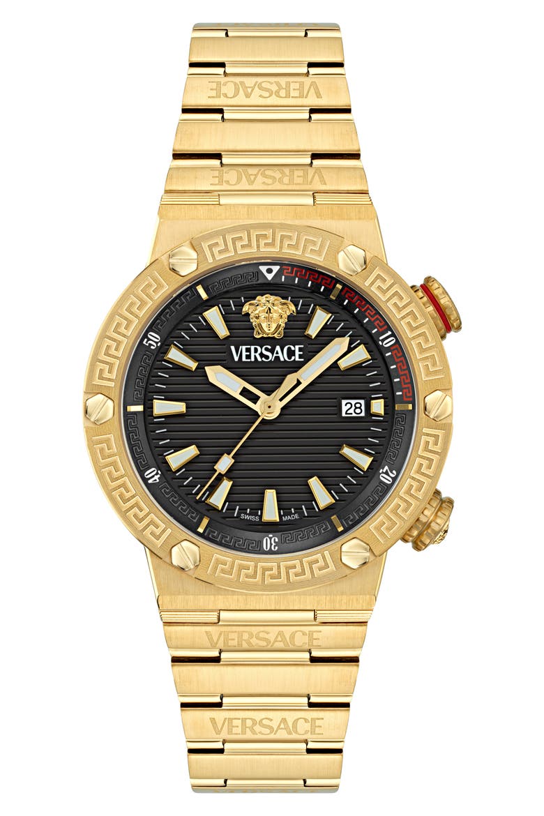 Greca Diver Bracelet Watch, 43mm, Main, color, IP YELLOW GOLD