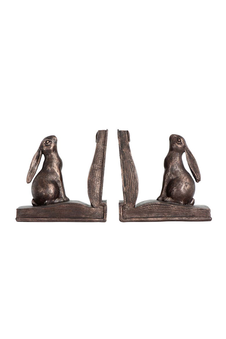 Decorative Rustic Resin Rabbit on Book Bookends, Bronze, Set of 2, Main, color, Bronze
