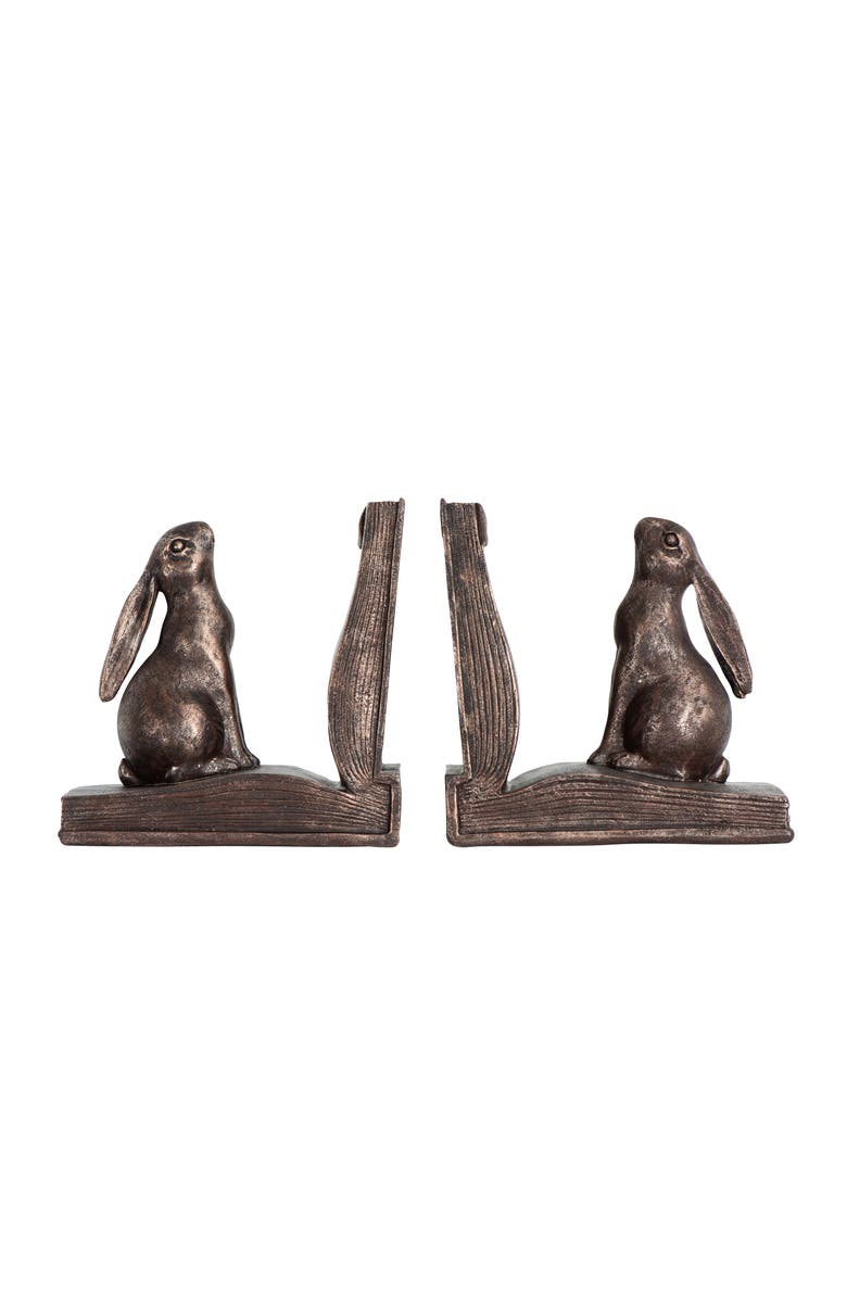 Storied Home Decorative Rustic Resin Rabbit on Book Bookends, Bronze, Set of 2, Main, color, Bronze