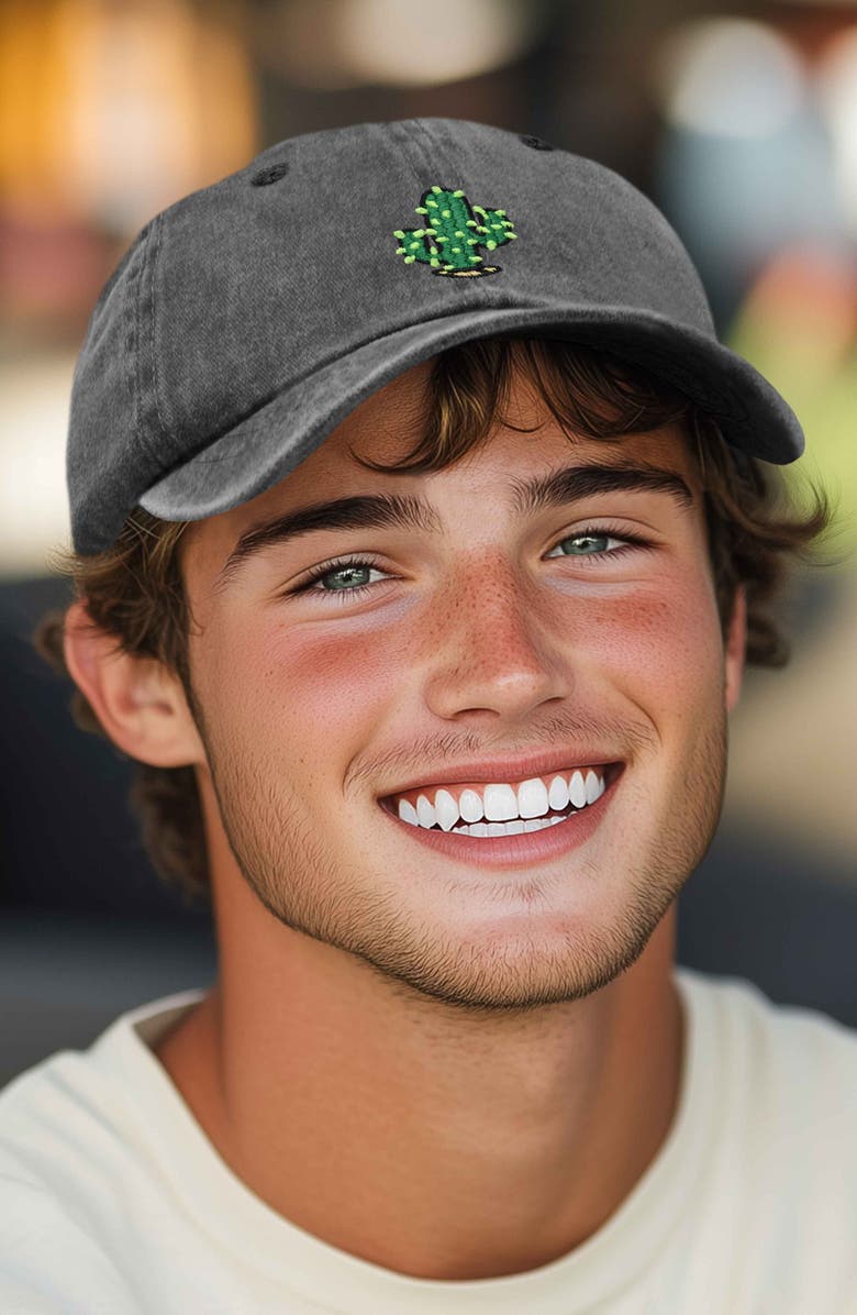 Dalix Cactus Embroidered Low Crown Cap, Alternate, color, Washed Black