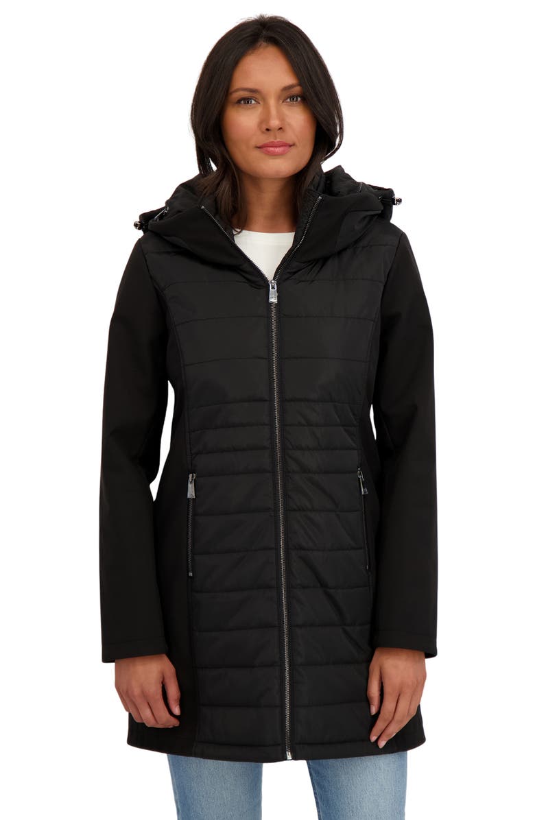 Sebby Water Resistant Mixed Media Softshell Coat, Alternate, color, Black