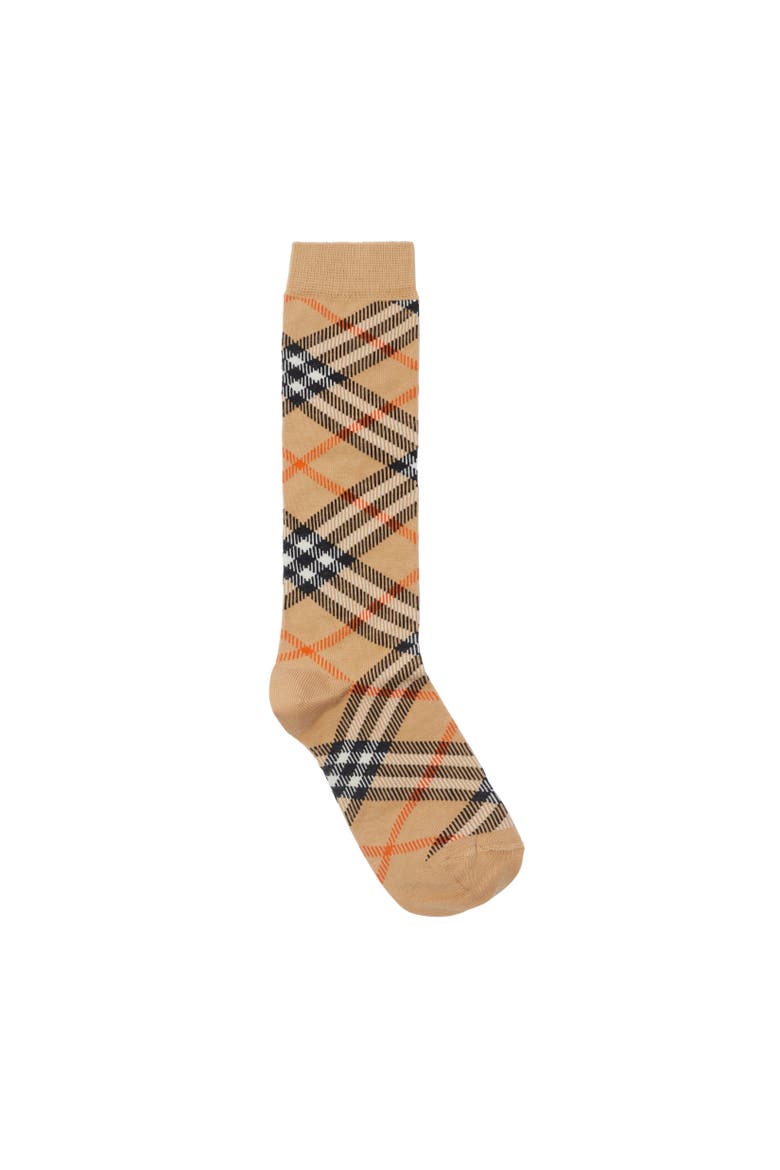 Kids' Check Cotton Blend Socks, Alternate, color, Sand beige