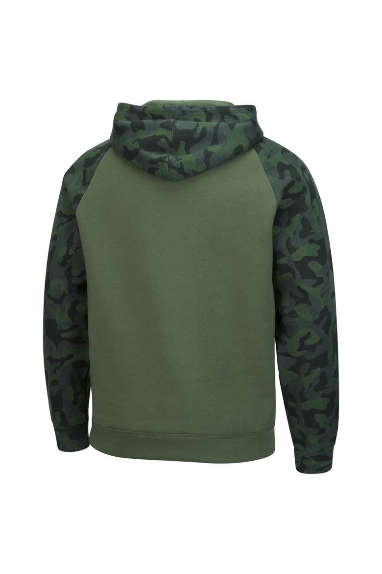 Men's Colosseum Olive/Camo West Virginia Mountaineers OHT Military Appreciation Raglan Pullover Hoodie, Alternate, color, Olive