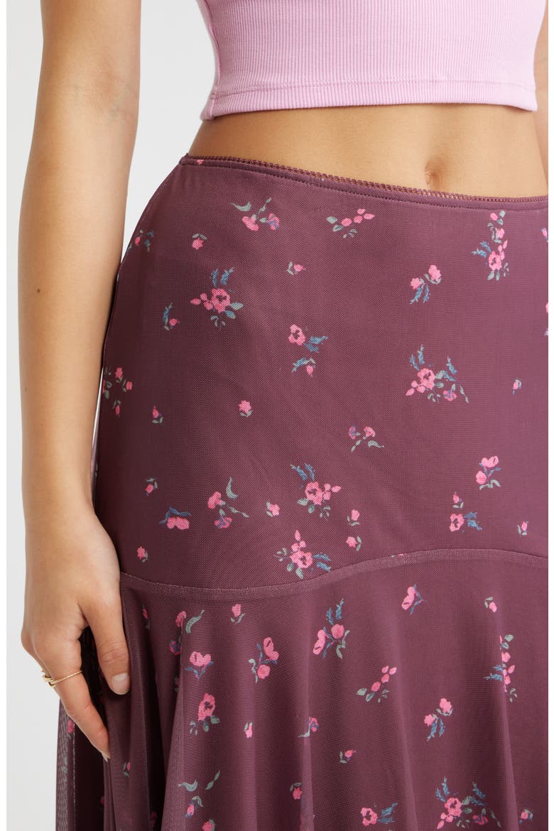 Drop Waist Handkerchief Midi Skirt, Alternate, color, BURGUNDY- PINK SHAYLYNN DITSY