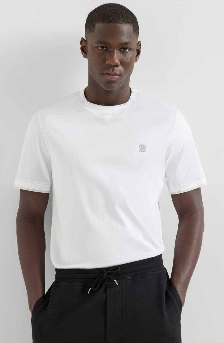 Brunello Cucinelli T-shirt with faux-layering, Alternate, color, White