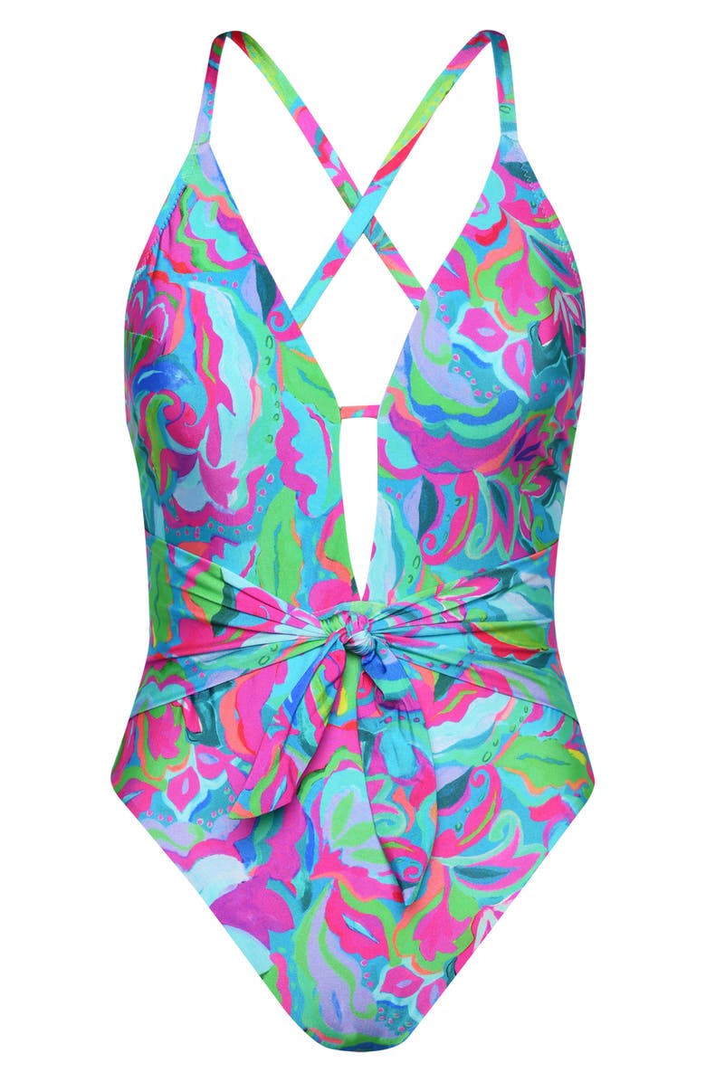 Sunshine 79 Swirltopia Plunge One-Piece Swimsuit, Alternate, color, Aqua Multi