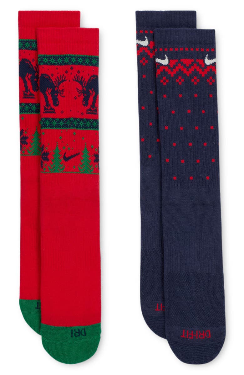 Nike Dri-Fit Assorted 2-Pack Crew Socks, Main, color, Red Multi