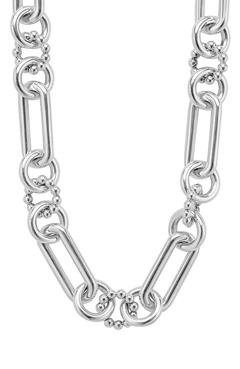 Large Sterling Silver Caviar Link Necklace