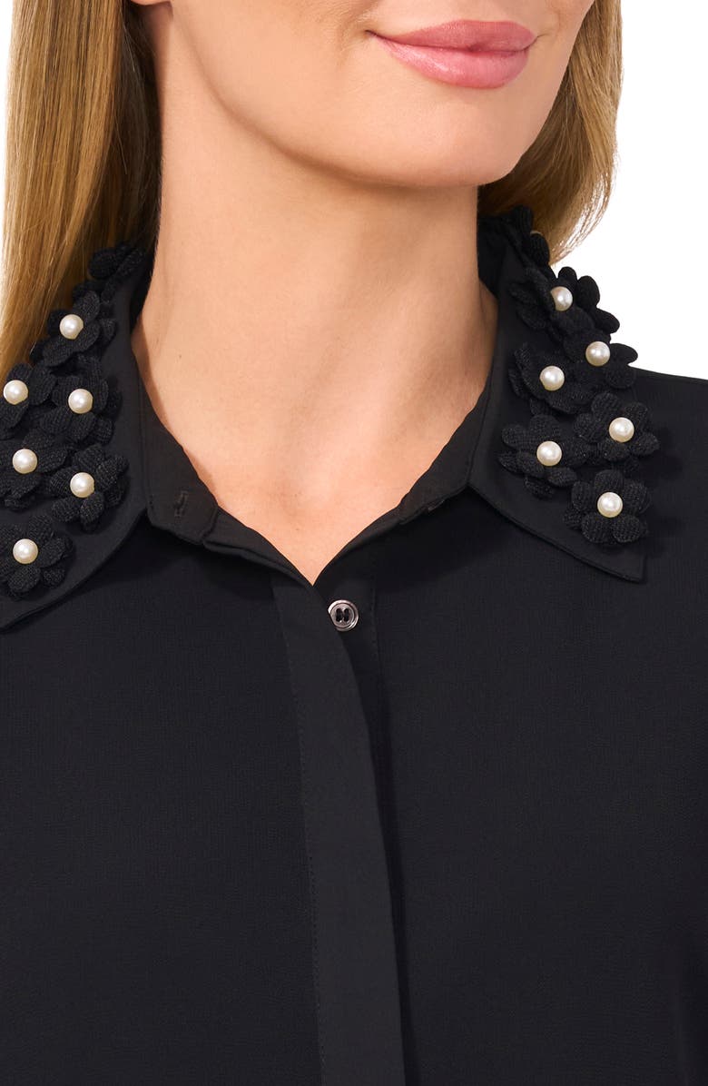 CeCe Pearly Flower Appliqué Georgette Button-Up Shirt, Alternate, color, 