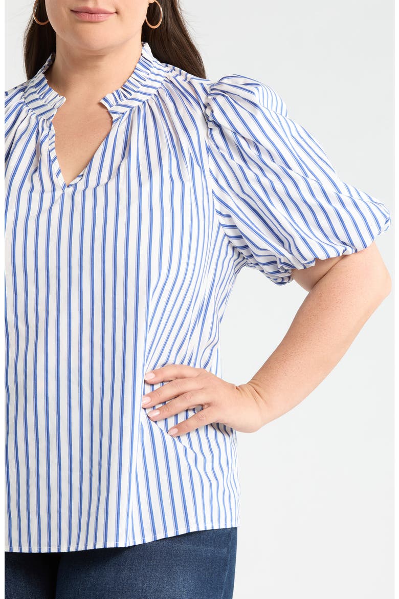 Stripe Split Neck Top, Alternate, color, WHITE-BLUE