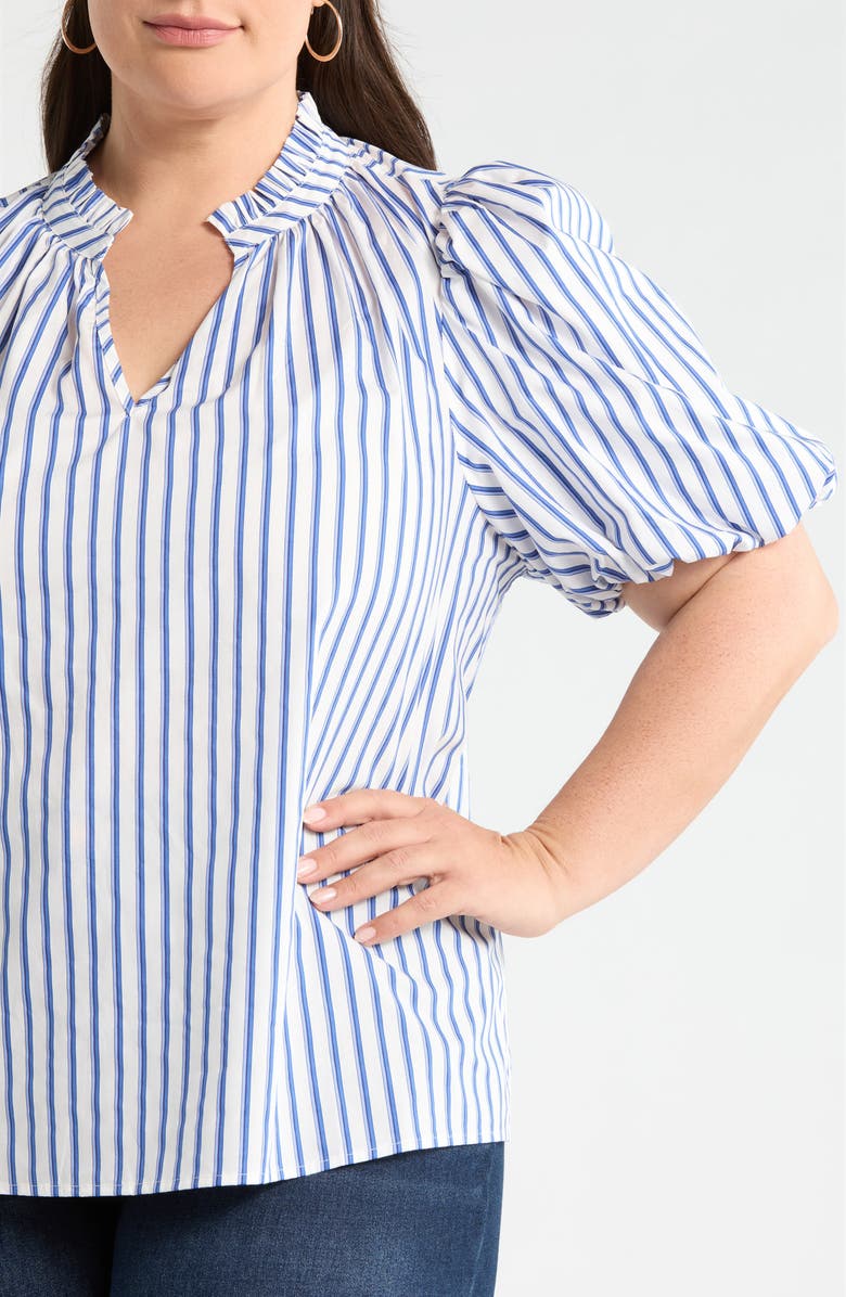 SUGARLIPS Stripe Split Neck Top, Alternate, color, White-Blue