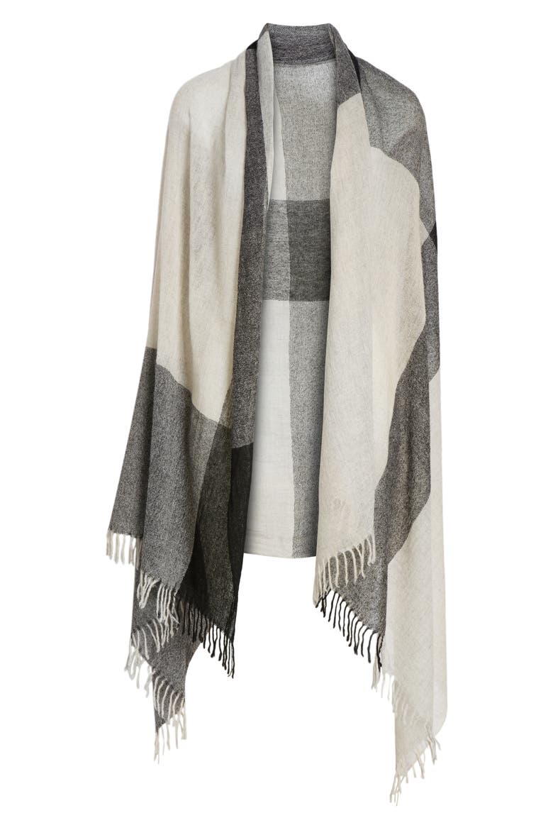 Plaid Cashmere Wrap, Alternate, color, BLACK COMBO