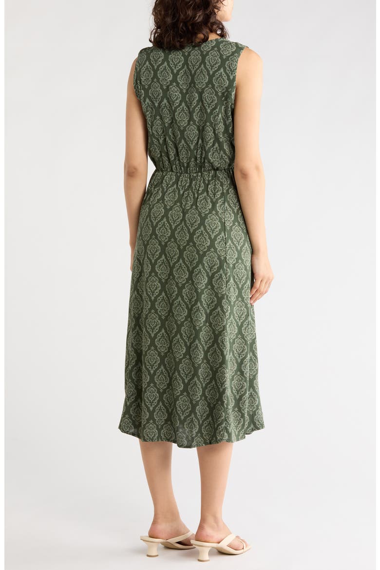 Square Neck Sleeveless Cotton Midi Dress, Alternate, color, OLIVE TILE