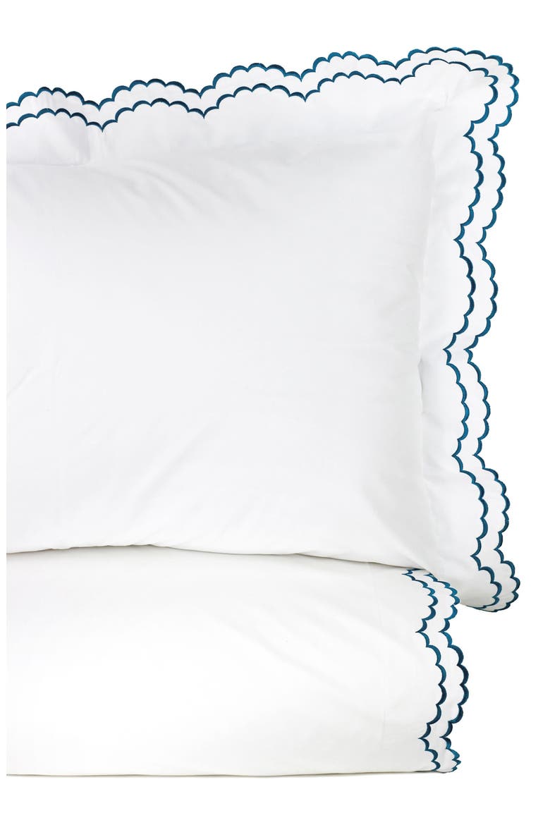 Scalloped Embroidered Cotton Duvet Set, Alternate, color, WHITE/ NAVY