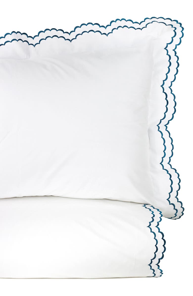 MELANGE HOME Scalloped Embroidered Cotton Duvet Set, Alternate, color, White/ Navy