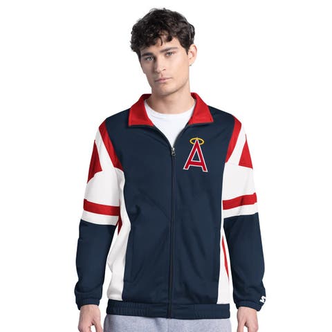 Men's Starter Navy/Red California Angels Contender Tricot Full-Zip Track Jacket