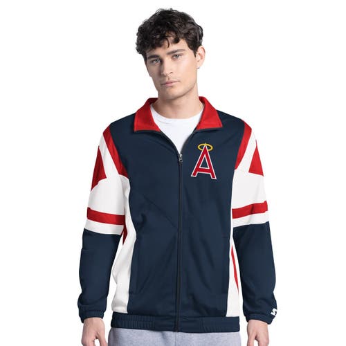 Starter Men's Navy/red California Angels Contender Tricot Full-zip Track Jacket In Blue