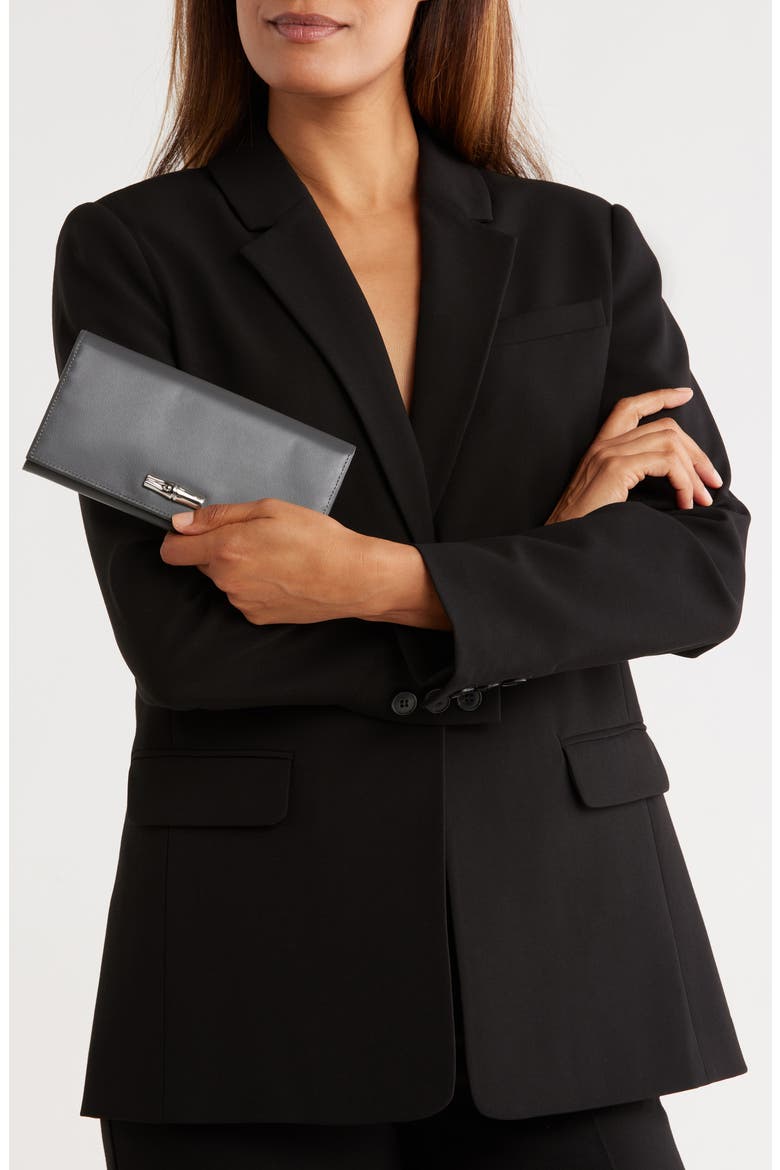 Leather Flap Wallet, Alternate, color, GUNMETAL