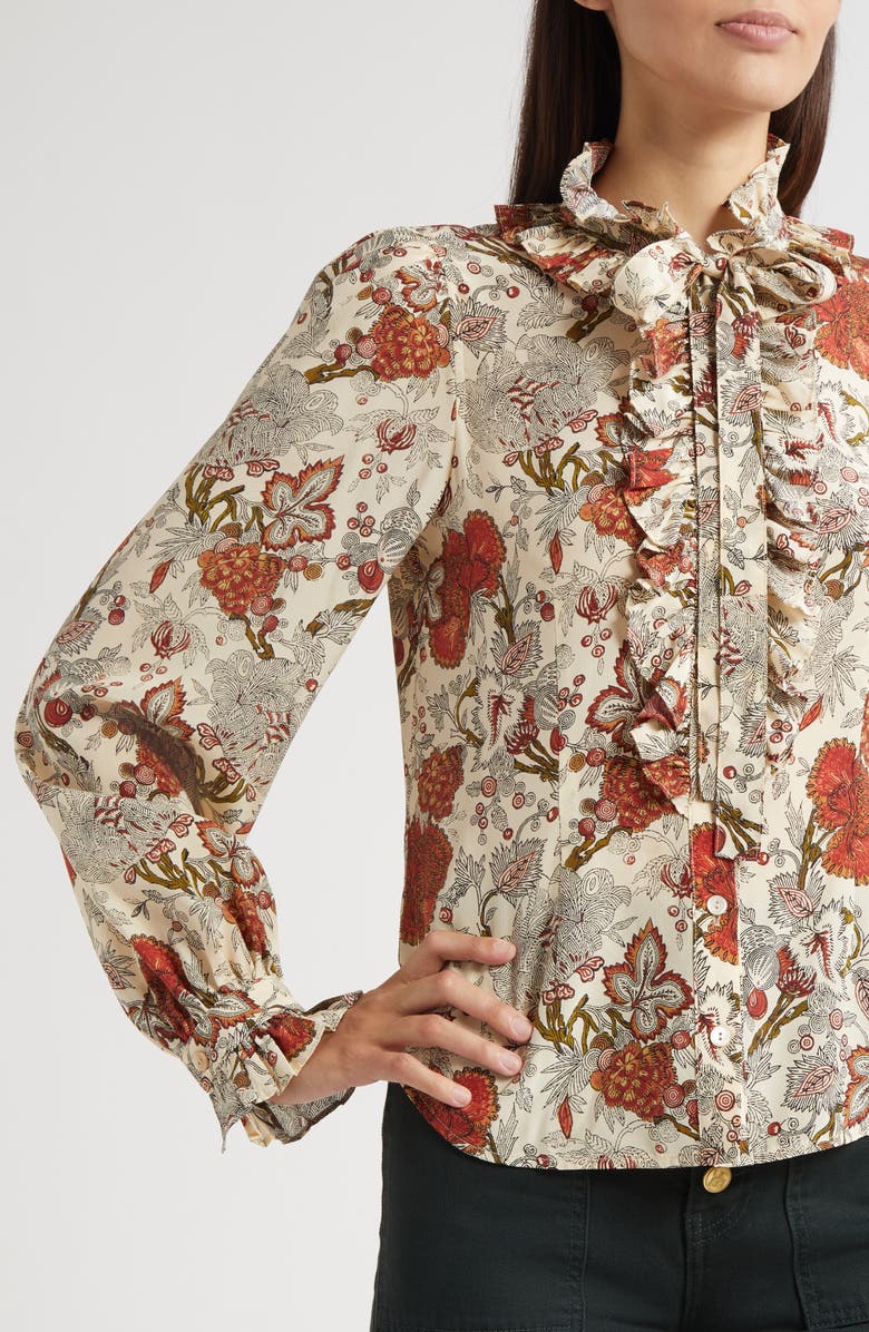 Ulla Johnson Catroux Ruffle Silk Button-Up Shirt, Alternate, color, Winter Garden