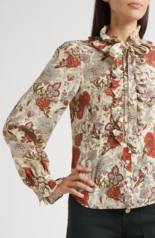 Ulla Johnson Catroux Pussy-bow Floral-print Silk-satin Blouse In Neutral