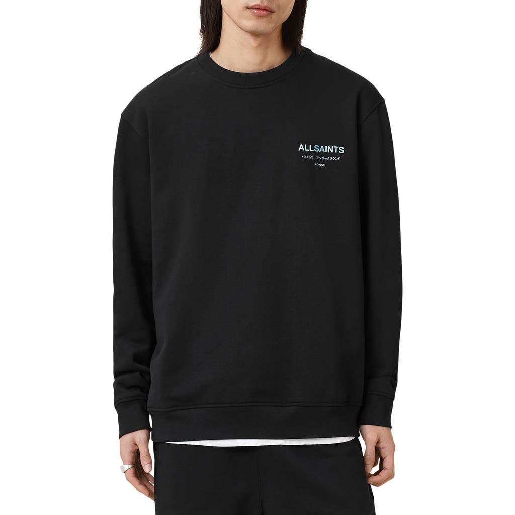 Allsaints Organic Cotton Underground Sweatshirt In Jet Black/blue