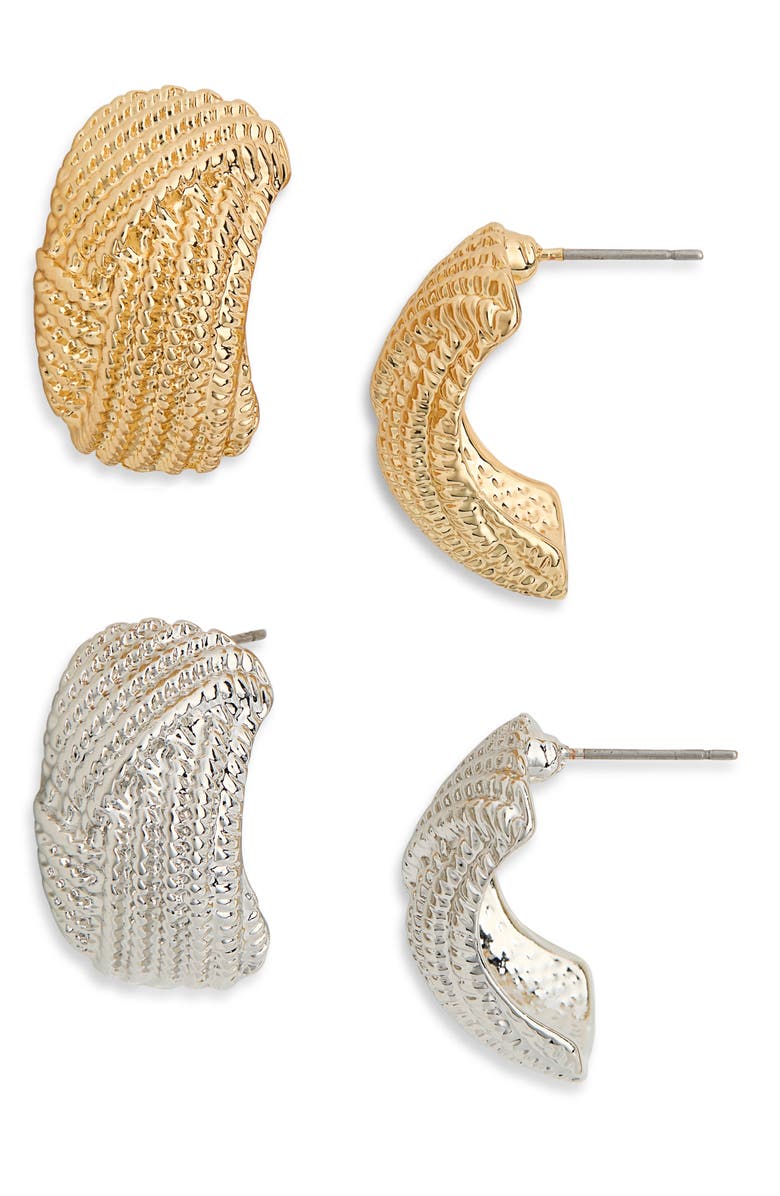 Tasha 2-Pack Textured Hoop Earrings, Main, color, Gold/ Sliver