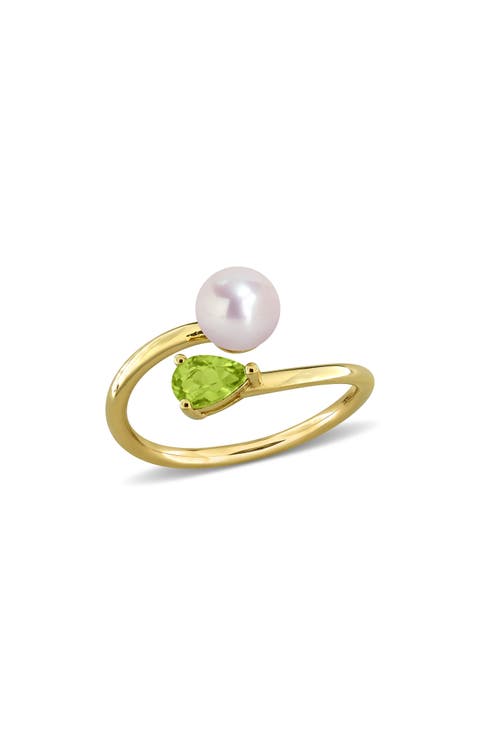 Cultured Pearl & Semiprecious Stone Crossover Ring