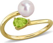 DELMAR Cultured Pearl & Semiprecious Stone Crossover Ring
