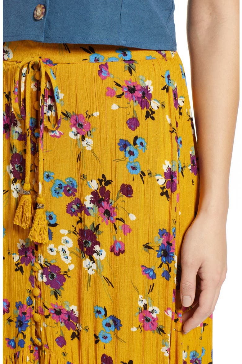 Marseille Button Front Maxi Skirt, Alternate, color, MUSTARD/ PLUM
