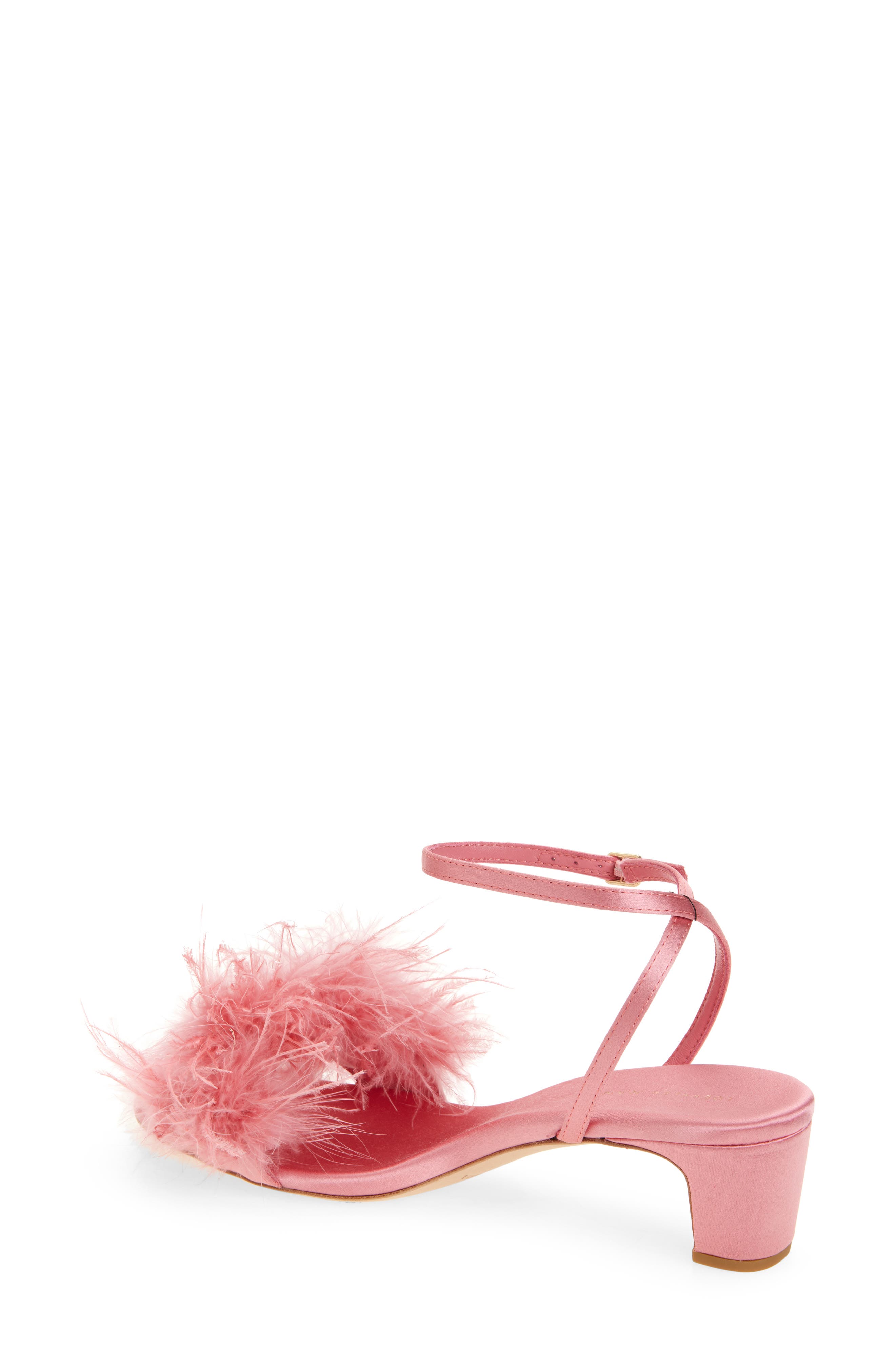 Loeffler Randall Senna Ostrich Feather Ankle Strap Sandal, Alternate, color, Rose