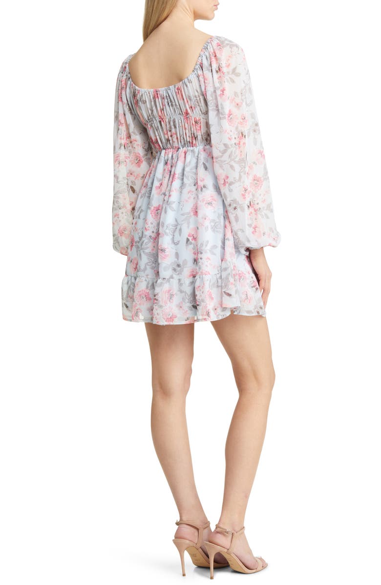 NEXT UP Floral Long Sleeve Babydoll Minidress, Alternate, color, 