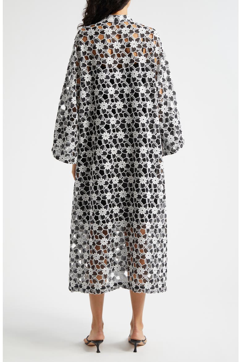 Cutout Floral Lace Cover-Up Caftan, Alternate, color, BLACK WHITE