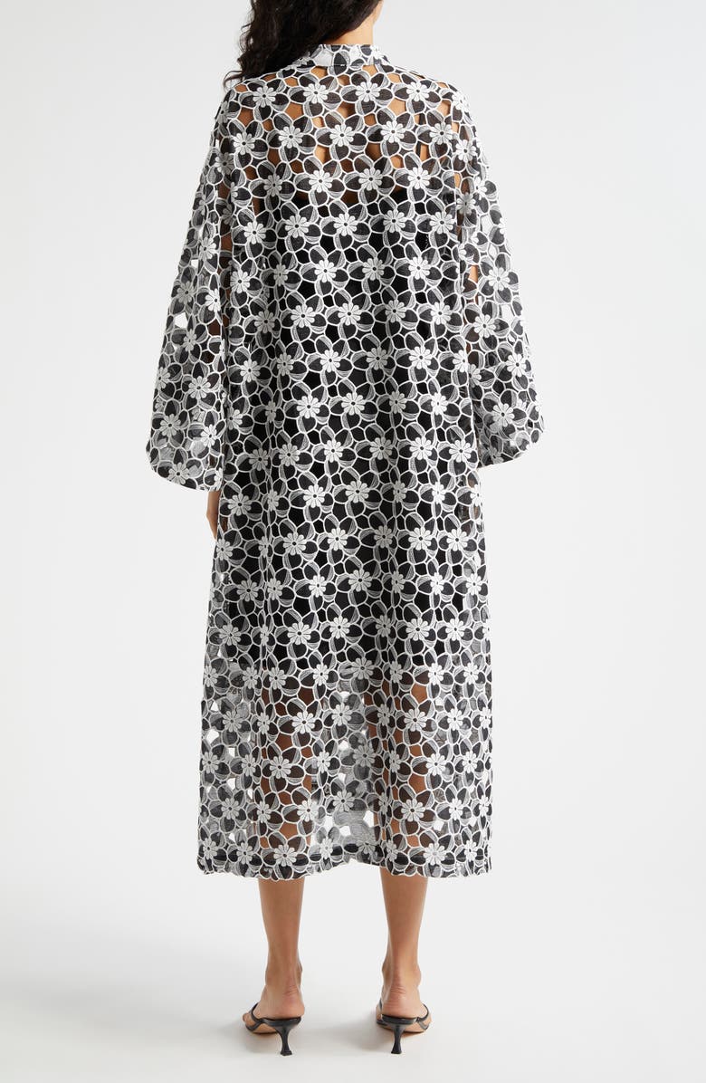 La Vie Style House Cutout Floral Lace Cover-Up Caftan, Alternate, color, Black White