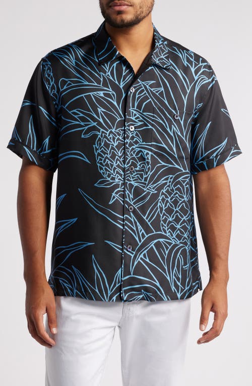 Tori Richard Pineapple Isle Silk Camp Shirt in Black 