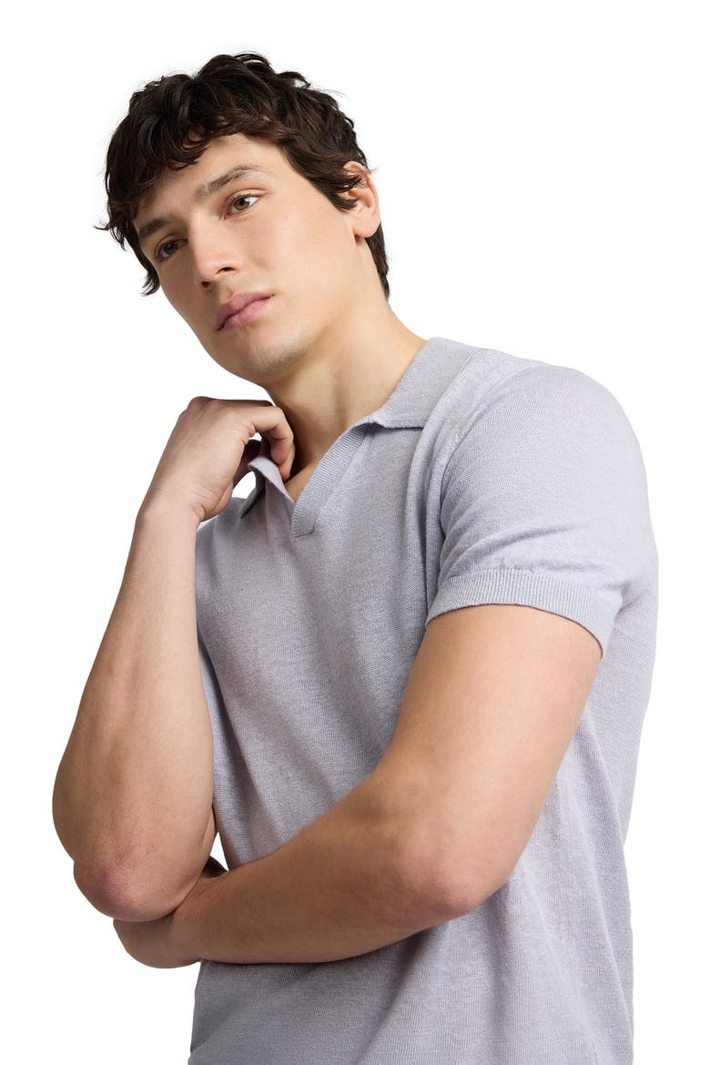 Linen Johnny Collar Polo, Alternate, color, Sky