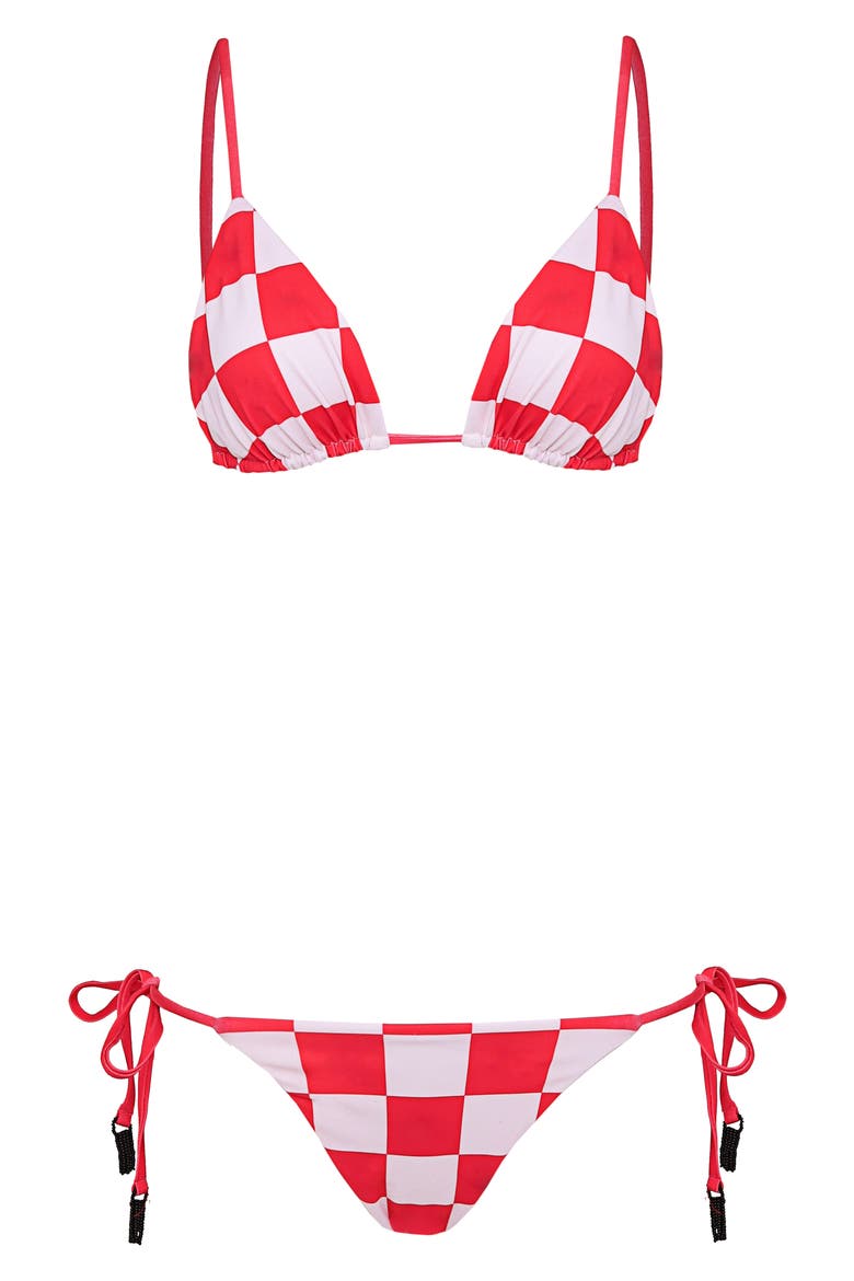 Oahu Check Bikini Bottoms, Alternate, color, BRIGHT RED