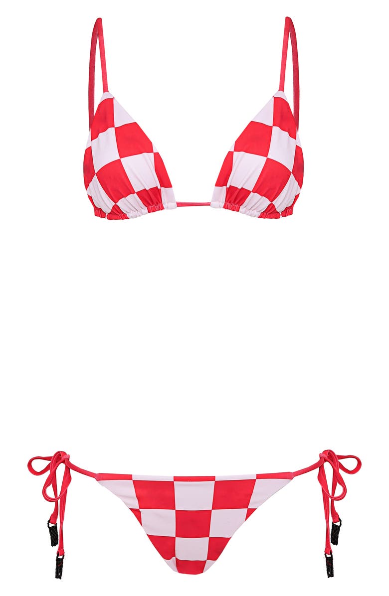 Maaji Balmy Check Bikini Top, Alternate, color, Bright Red