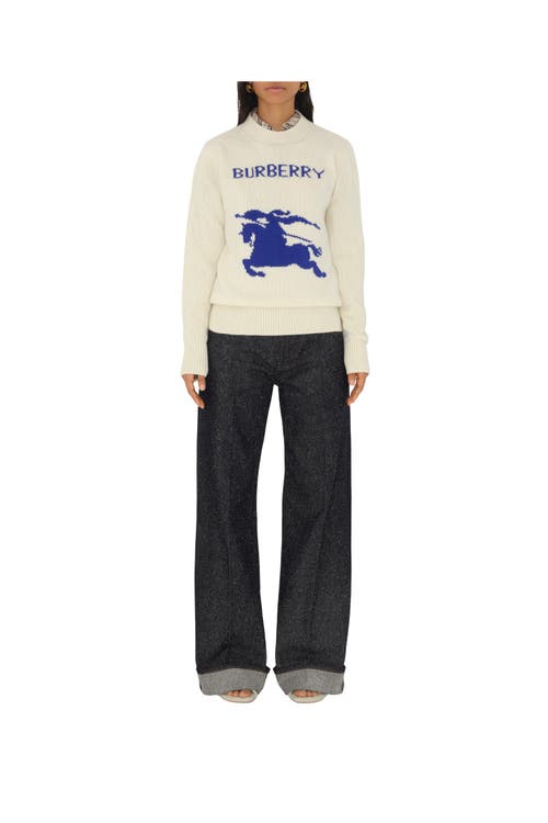 Shop Burberry Ekd Wool Cashmere Sweater In Off White