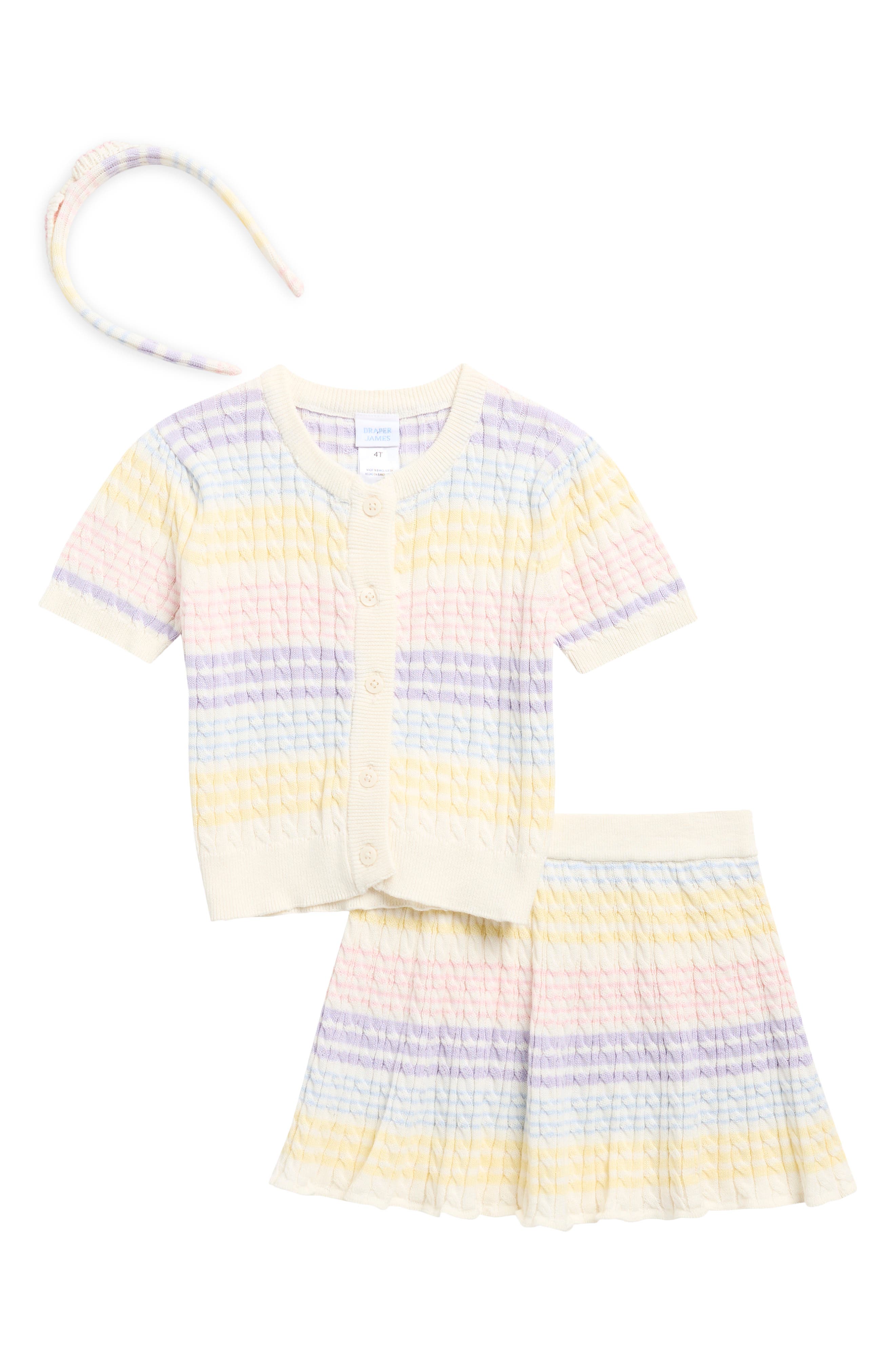 Draper James Kids' Short Sleeve Cable Knit Cardigan, Skirt & Headband Set