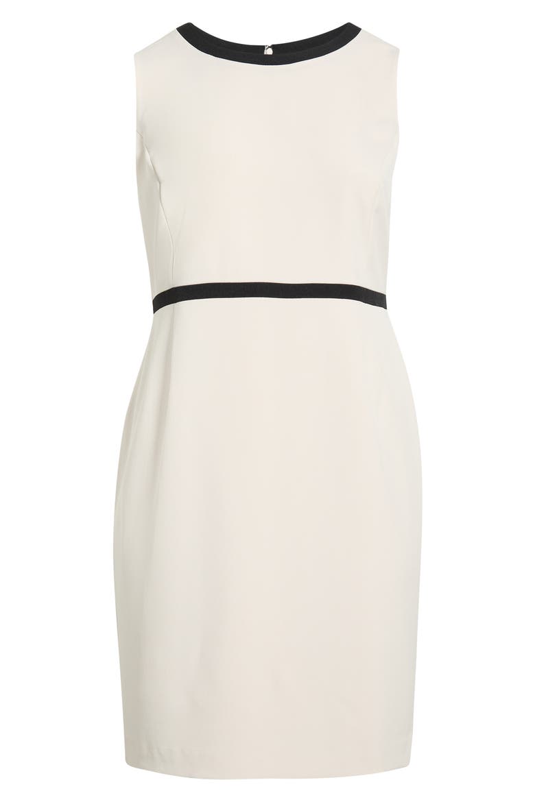 Sleeveless Stretch Crepe Sheath Dress, Main, color, PARCHMENT/ BLACK