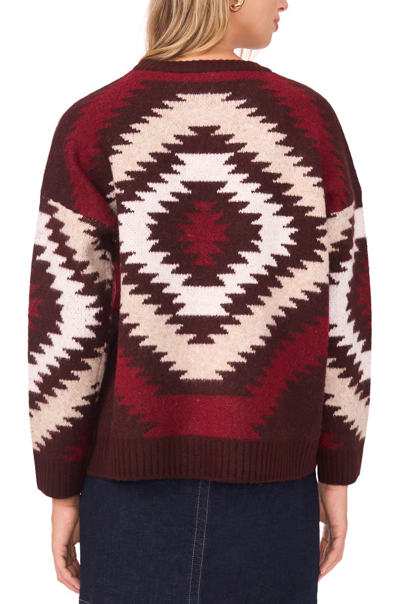 Vince Camuto Geo Pattern Drop Shoulder Sweater, Alternate, color, Port