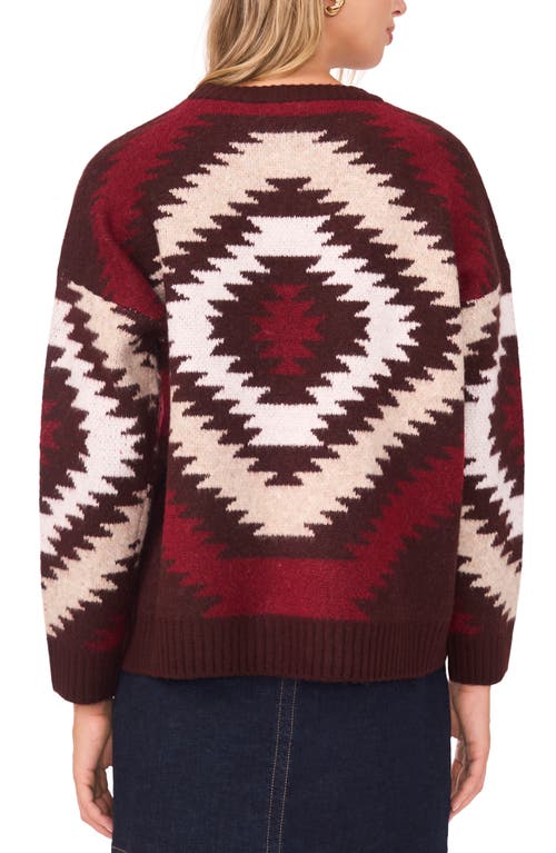 Vince Camuto Geo Pattern Drop Shoulder Sweater In Red
