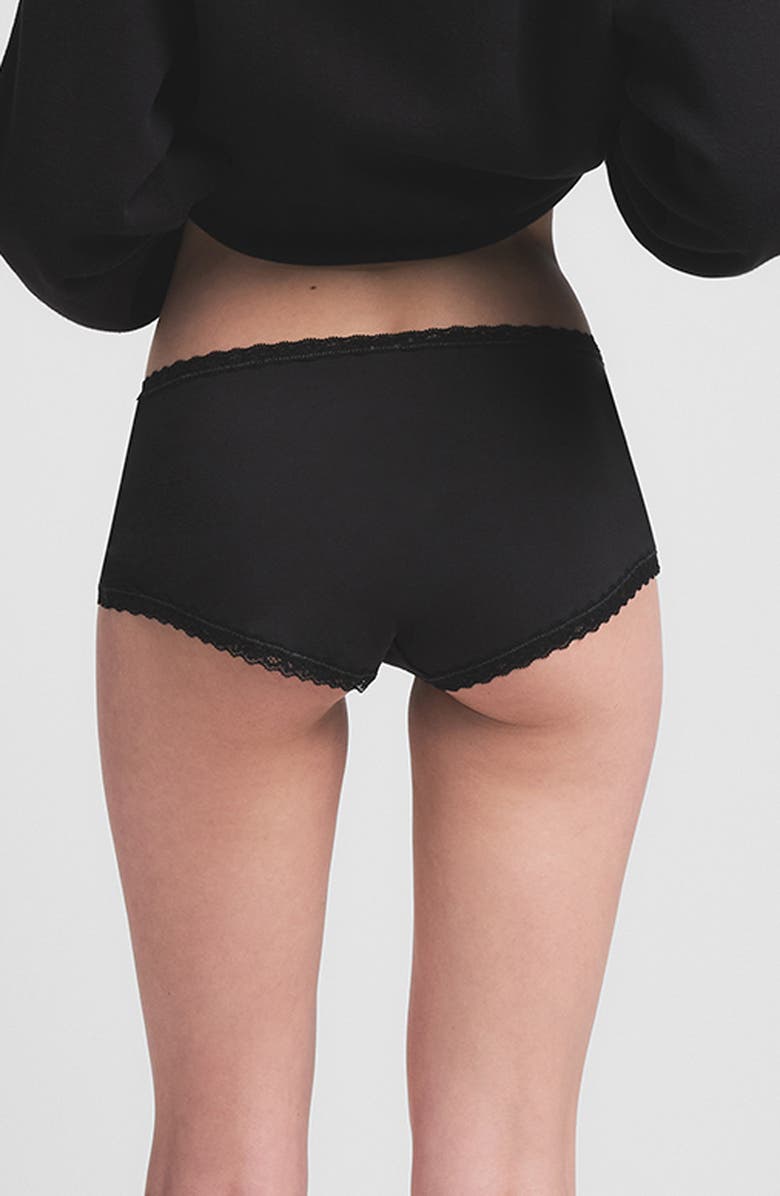 SKIMS Lightweight Stretch Cotton Lace Boyshorts, Alternate, color, Soot