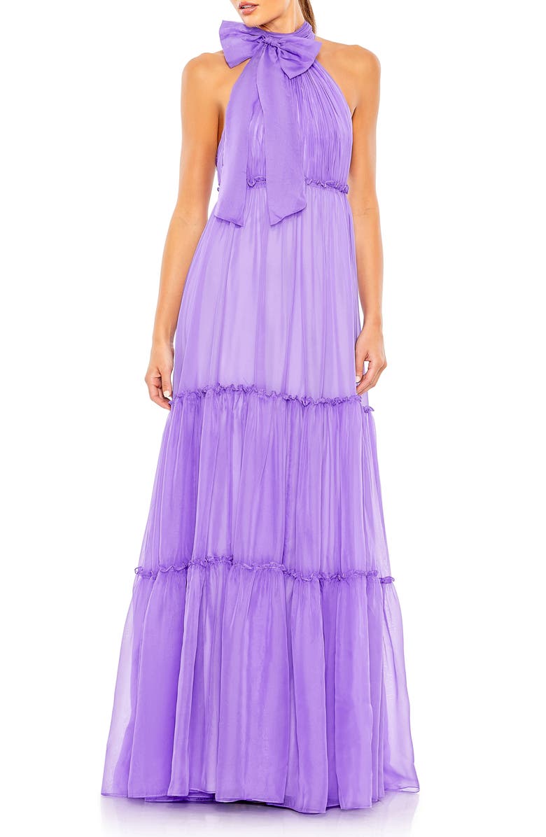 Mac Duggal Bow Neck Tiered Ruffle Gown, Main, color,
